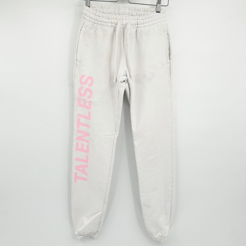 Talentless Womens White Pink Logo Graphic Cotton Jogger Sweatpants Size S